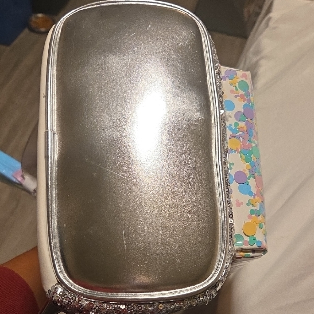 Loungefly Silver Sequin Backpack with Colorful Bow - Picture 8 of 12